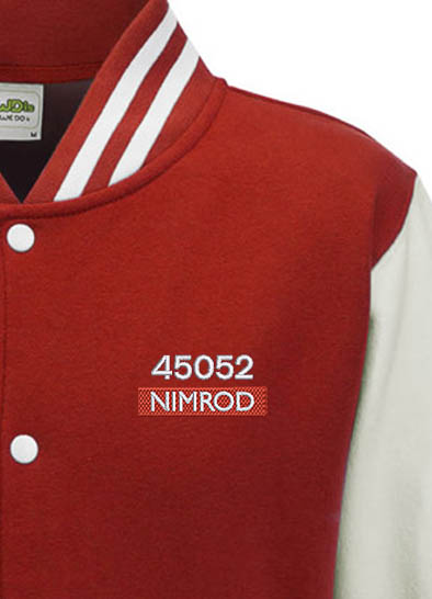 Class 45052 BR Blue Nameplate Red and White Varsity Jacket Class 45052 BR Blue Nameplate Red and White Varsity Jacket