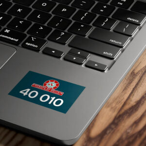 40010 Number and Nameplate Sticker on Laptop