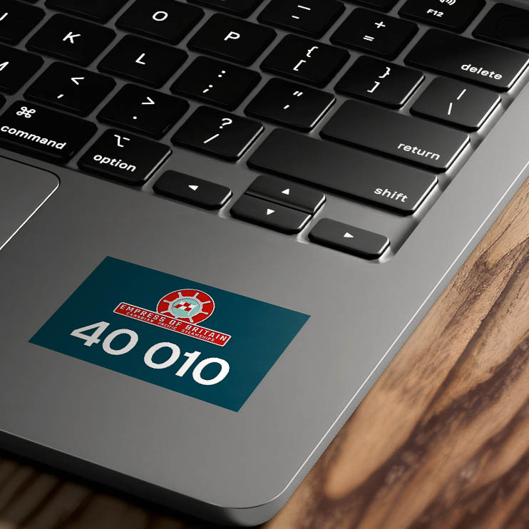 40010 Number and Nameplate Sticker on Laptop