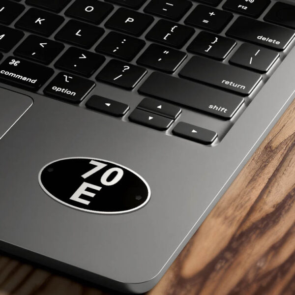 70E Shed Code Sticker on Laptop