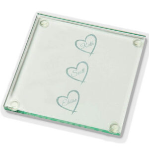 Personalised named hearts Laser Cut Glass Coaster