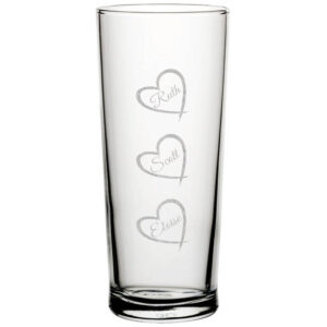 Personalised named hearts Laser Cut Pint Glass