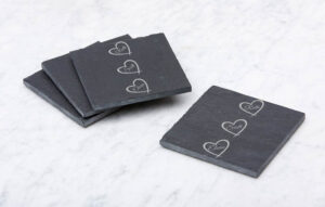 Personalised named hearts Laser Etched Slate Coaster