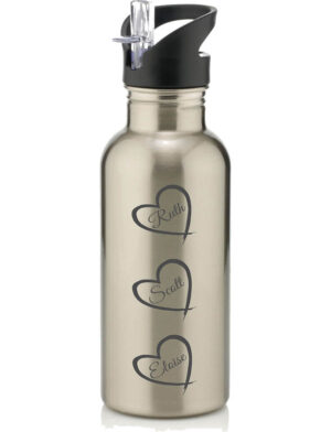 Personalised named hearts Laser Etched Water Bottle