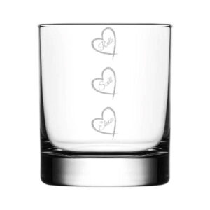 Personalised named hearts Laser Etched Whisky Glass