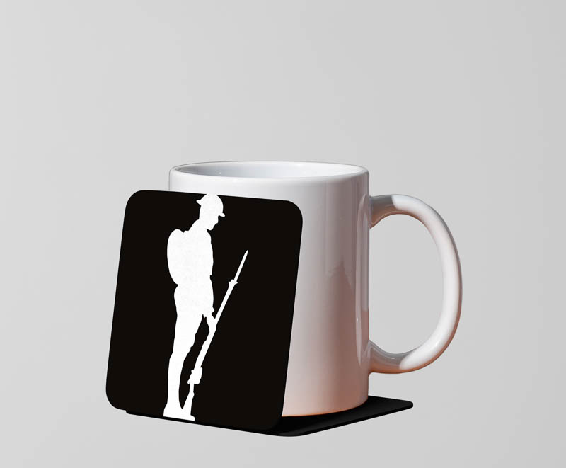 Soldier Silhoette v001 Black Acrylic Mug Coaster.jpg Soldier Silhouette Laser Etched Acrylic Coaster