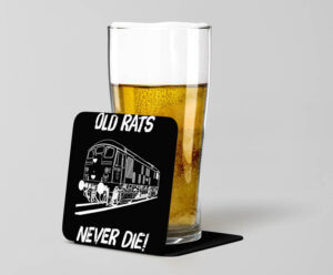 Old Rats Never die Plain Black Acrylic Beer Coaster.jpg Old Rats Never Die Laser Etched Acrylic Coaster