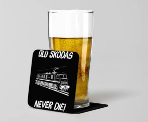Old Skodas Never die Black Acrylic Beer Coaster.jpg Old Skodas Never Die Laser Etched Acrylic Coaster
