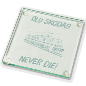 Old Skodas Never die Glass Coaster.jpg Old Skodas Never Die Laser Etched Glass Coaster