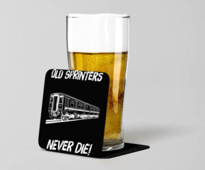 Old Sprinters Never die Plain Black Acrylic Beer Coaster.jpg Old Sprinters Never Die Laser Etched Acrylic Coaster