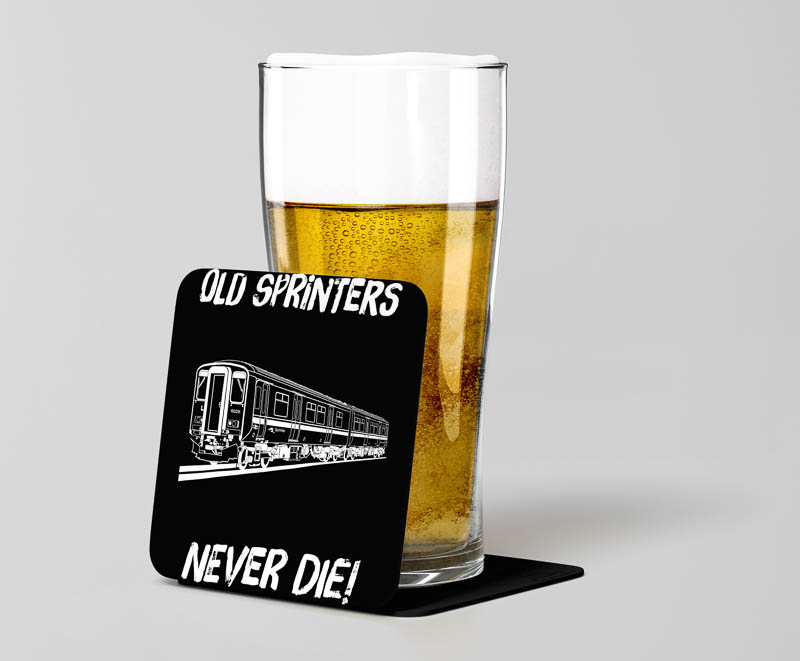 Old Sprinters Never die Plain Black Acrylic Beer Coaster.jpg Old Sprinters Never Die Laser Etched Acrylic Coaster