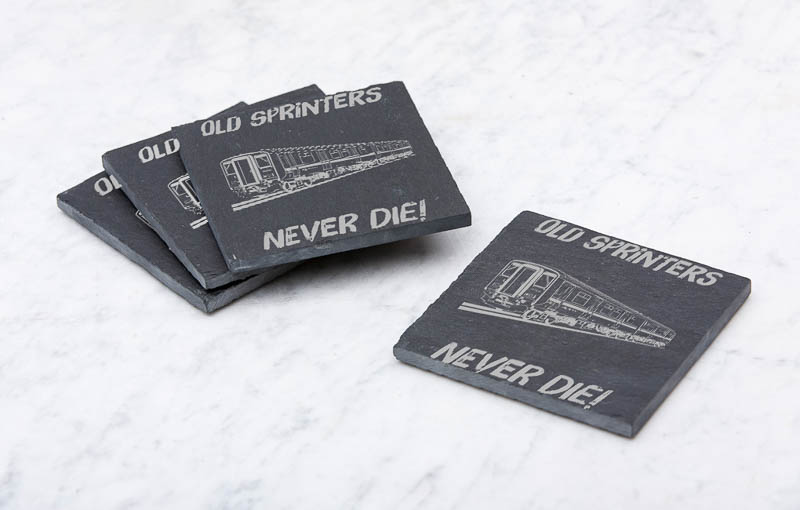 Old Sprinters Never die Plain Slate Coaster.jpg Old Sprinters Never Die Laser Etched Slate Coaster
