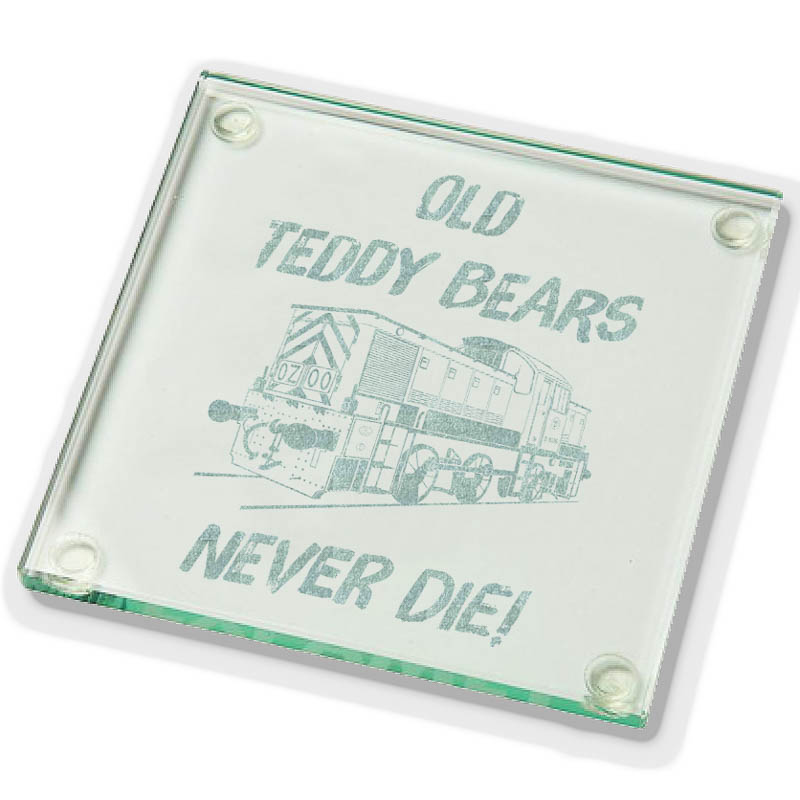 Old Teddy Bears Never die Glass Coaster.jpg Old Teddy Bears Never Die Laser Etched Glass Coaster