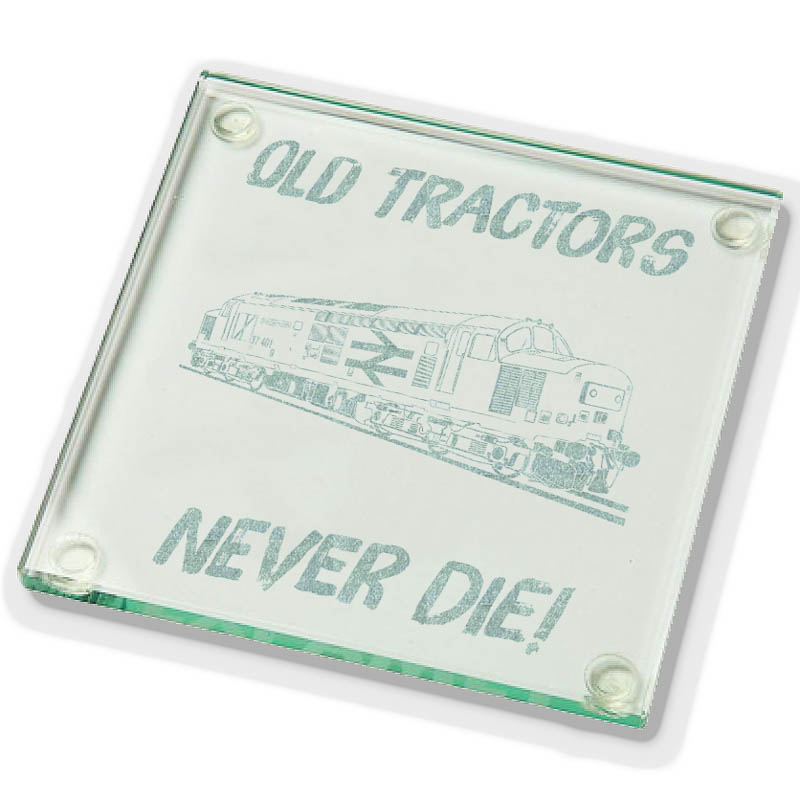 Old Tractors Never die v2 Plain Glass Coaster.jpg Old Tractors Never Die Laser Etched Glass Coaster