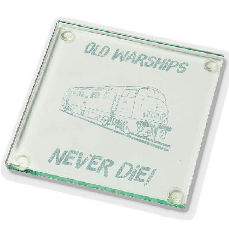 Old Warships Never die Plain Glass Coaster.jpg Old Warships Never Die Laser Etched Glass Coaster