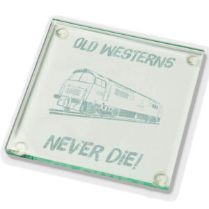 Old Westerns Never die plain Glass Coaster.jpg Old Westerns Never Die Laser Etched Glass Coaster