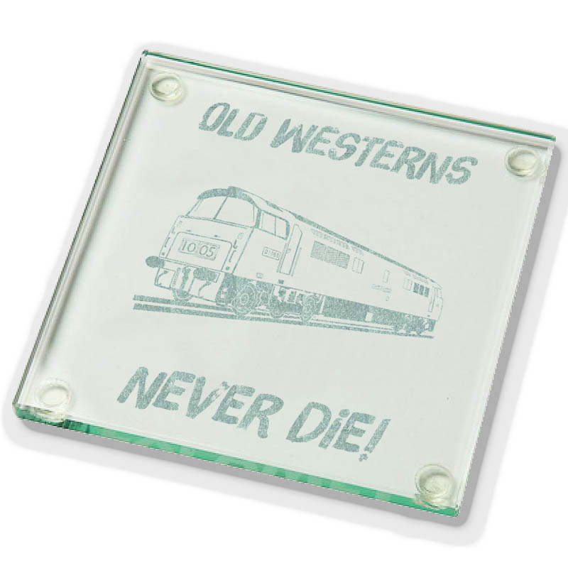 Old Westerns Never die plain Glass Coaster.jpg Old Westerns Never Die Laser Etched Glass Coaster